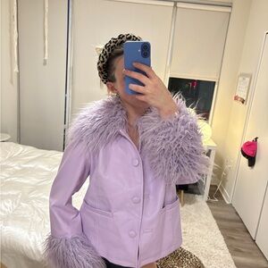 Nasty Gal Lilac Faux Fur Trim Leather Jacket